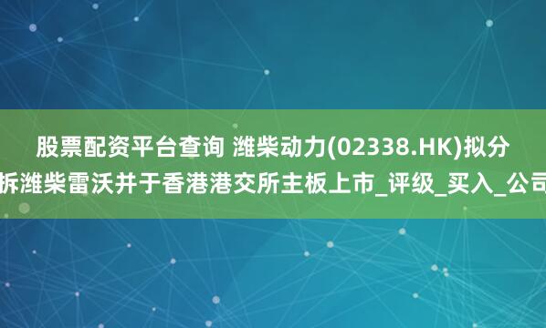 股票配资平台查询 潍柴动力(02338.HK)拟分拆潍柴雷沃并于香港港交所主板上市_评级_买入_公司